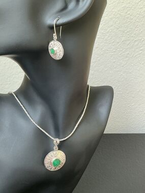 New Peruvian 950 Silver Nazca Lines Calendar Necklace Earrings Set 3pc, no Chain